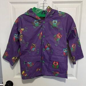 Foxfire Girls Purple Hooded Raincoat With Owls